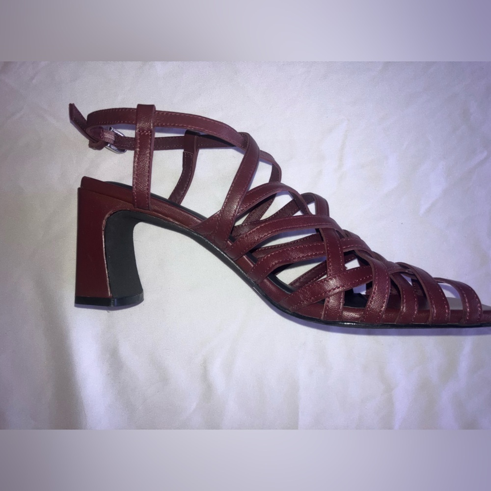 Seychelles CHARTER  Leather STRAPPY BLOCK HEEL SANDAL in Wine 8 NWOT - Picture 5 of 9